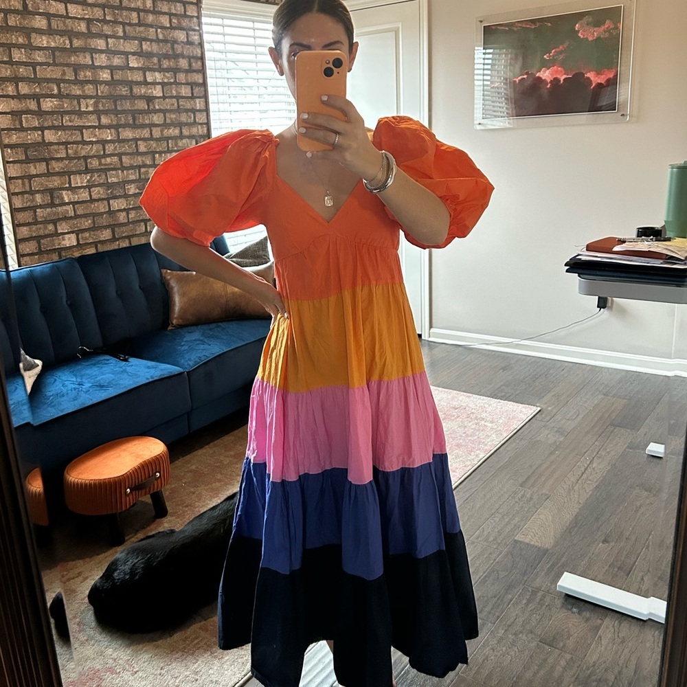 Anthropologie Farm Rio Tiered Colorblocked Maxi Dress size XS P